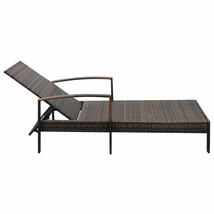 Chaise longue avec coussin Résine tressée Marron – Image 5