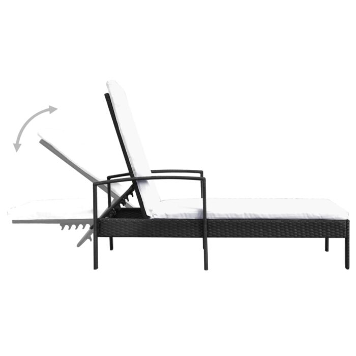 Chaise longue avec coussin Résine tressée Noir – Image 3