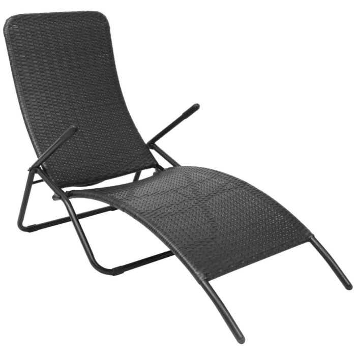 Chaise longue pliable résine tressée noir – Image 1