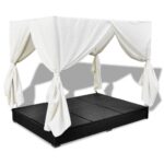 Chaise longue d'extérieur avec rideaux Résine tressée Noir – Image 6