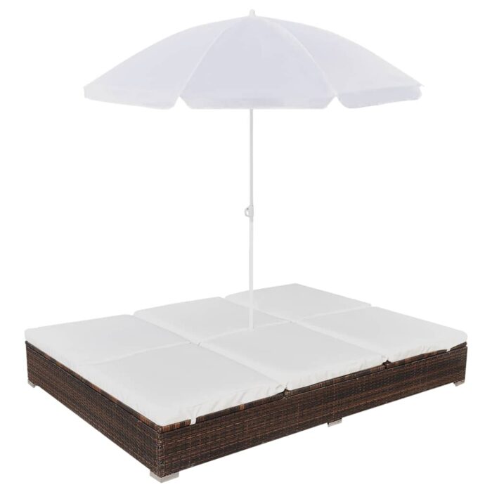 VXL8718475505396_a_en_hd_1.jpg Chaise longue d'extérieur avec parasol Résine tressée Marron – Image 1
