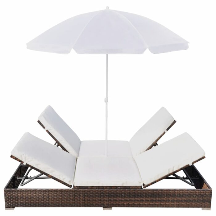 Chaise longue d'extérieur avec parasol Résine tressée Marron – Image 3