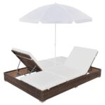 Chaise longue d'extérieur avec parasol Résine tressée Marron – Image 4