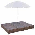 Chaise longue d'extérieur avec parasol Résine tressée Marron – Image 5