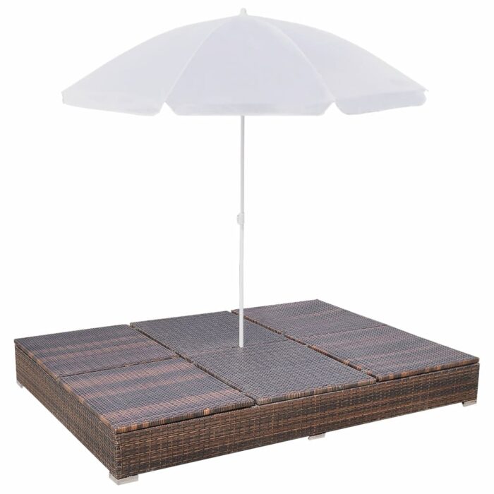 Chaise longue d'extérieur avec parasol Résine tressée Marron – Image 5