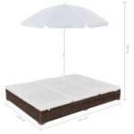 Chaise longue d'extérieur avec parasol Résine tressée Marron – Image 7