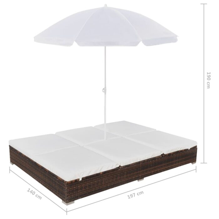Chaise longue d'extérieur avec parasol Résine tressée Marron – Image 7