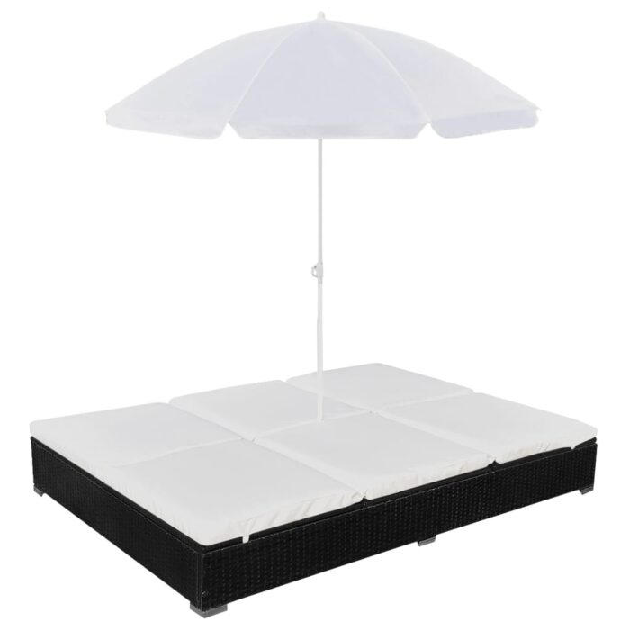 VXL8718475505402_a_en_hd_1.jpg Chaise longue d'extérieur avec parasol Résine tressée Noir – Image 1