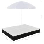 Chaise longue d'extérieur avec parasol Résine tressée Noir – Image 7