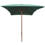 Parasol avec poteau en bois 200 x 300 cm Vert – Image 2
