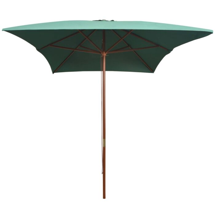 Parasol avec poteau en bois 200 x 300 cm Vert – Image 2