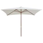 Parasol avec poteau en bois 200 x 300 cm Blanc crème