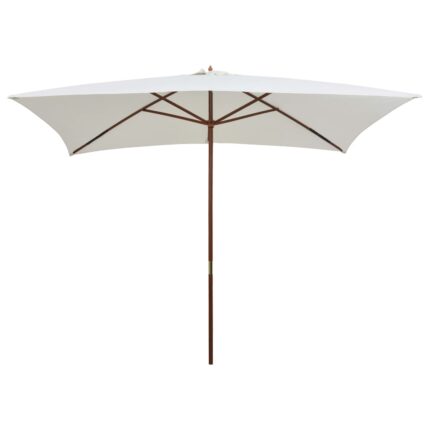 Parasol avec poteau en bois 200 x 300 cm Blanc crème