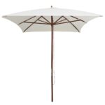 Parasol avec poteau en bois 200 x 300 cm Blanc crème – Image 2
