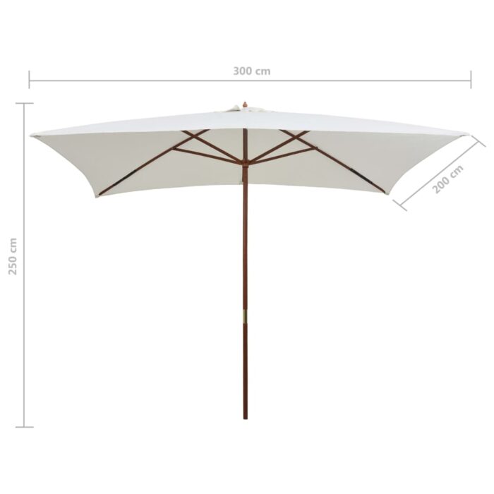 Parasol avec poteau en bois 200 x 300 cm Blanc crème – Image 6
