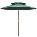 Parasol à deux étages avec poteau en bois 270 x 270 cm vert