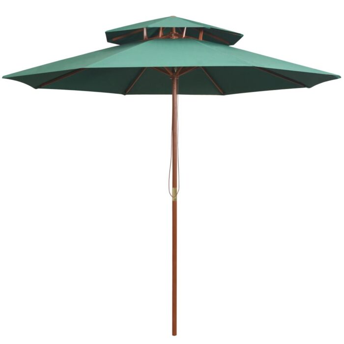 Parasol à deux étages avec poteau en bois 270 x 270 cm vert – Image 1