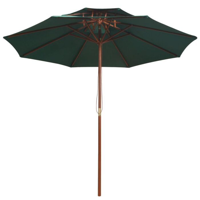 Parasol à deux étages avec poteau en bois 270 x 270 cm vert – Image 2