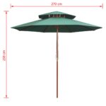Parasol à deux étages avec poteau en bois 270 x 270 cm vert – Image 5