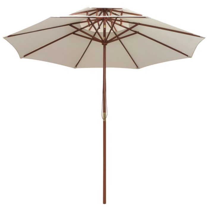 Parasol à deux étages avec poteau en bois blanc crème – Image 2