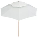 Parasol à deux étages avec poteau en bois blanc crème – Image 3