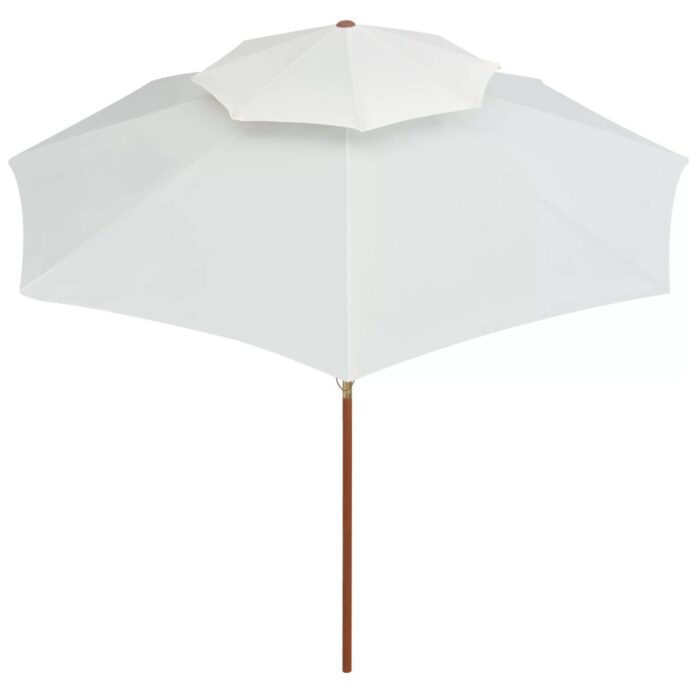 Parasol à deux étages avec poteau en bois blanc crème – Image 3