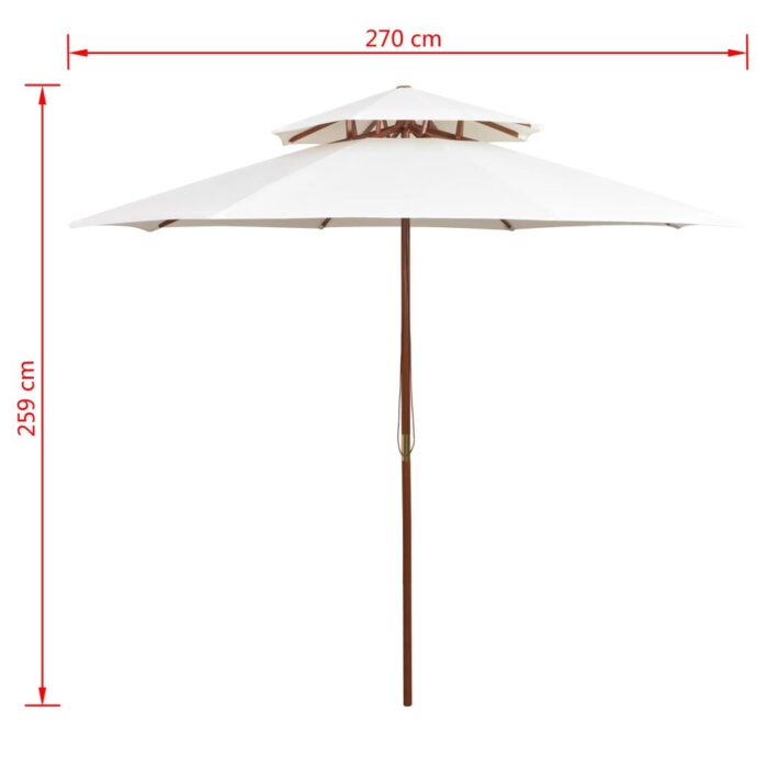 Parasol à deux étages avec poteau en bois blanc crème – Image 5