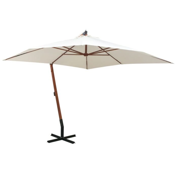 Parasol suspendu avec poteau en bois 300x300 cm blanc – Image 1