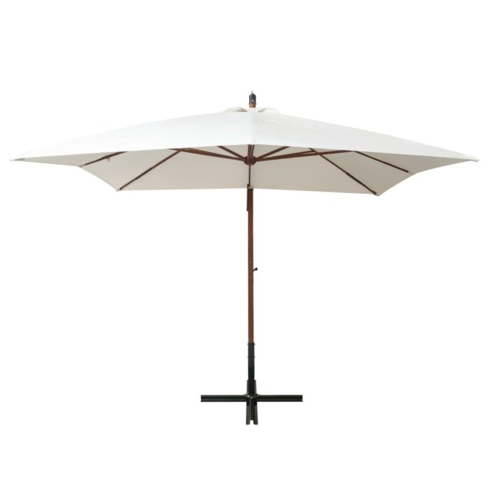 Parasol suspendu avec poteau en bois 300x300 cm blanc – Image 2