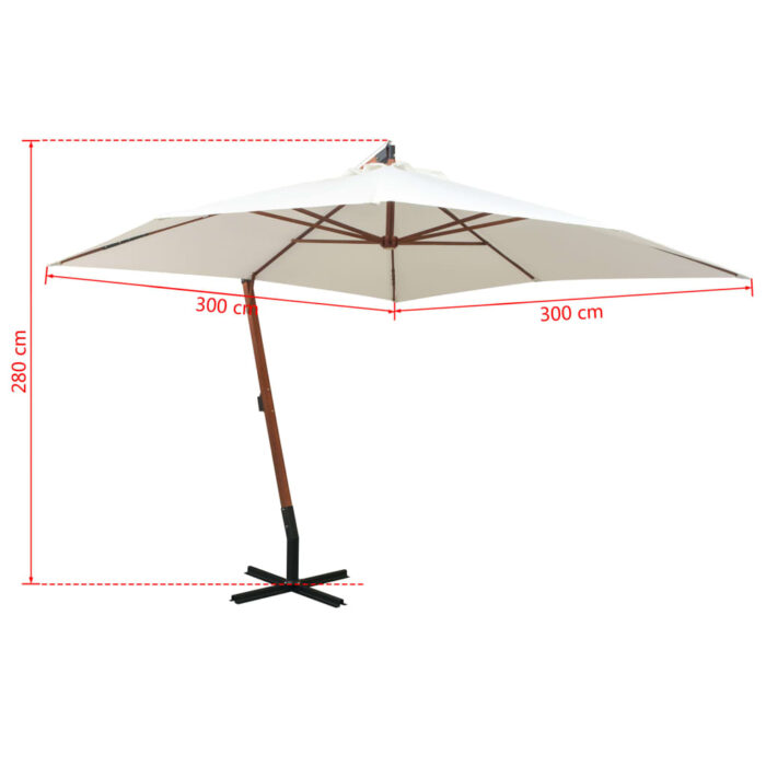 Parasol suspendu avec poteau en bois 300x300 cm blanc – Image 7
