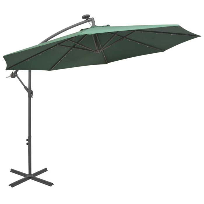 Parasol avec éclairage LED 300 cm Poteau en métal Vert – Image 3