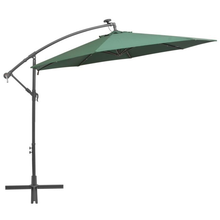 Parasol avec éclairage LED 300 cm Poteau en métal Vert – Image 4
