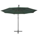 Parasol avec éclairage LED 300 cm Poteau en métal Vert – Image 5