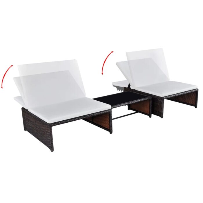 Chaises de jardin inclinables lot de 2 et table résine tressée – Image 2