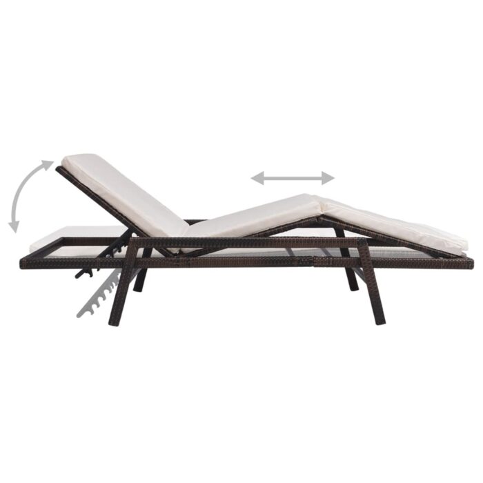 Chaise longue avec coussin Résine tressée Marron – Image 3