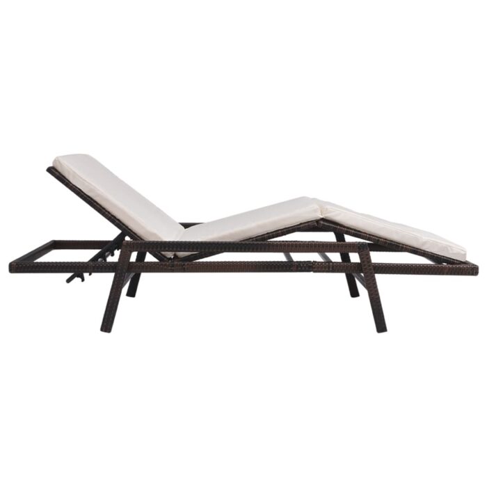 Chaise longue avec coussin Résine tressée Marron – Image 4