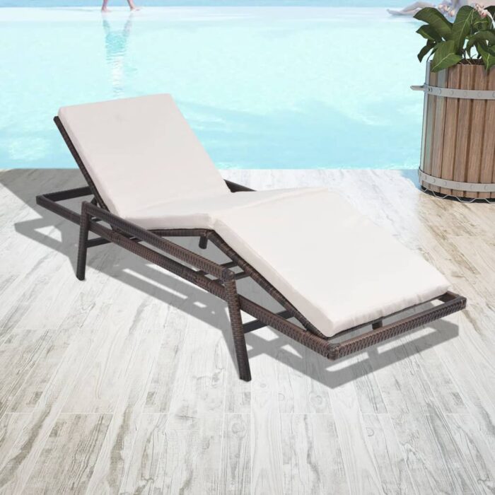 Chaise longue avec coussin Résine tressée Marron – Image 1