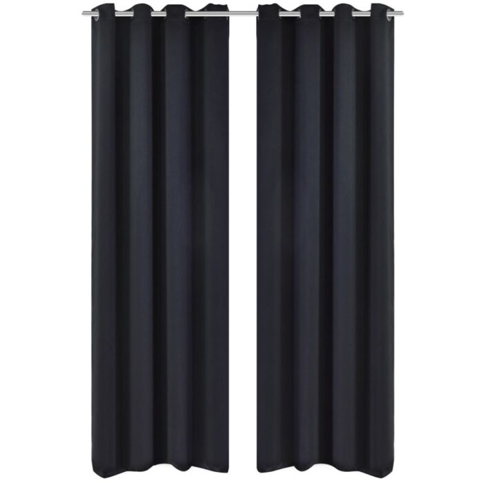 Rideau occultant 2 pcs avec œillets métalliques 135x175 cm Noir – Image 1