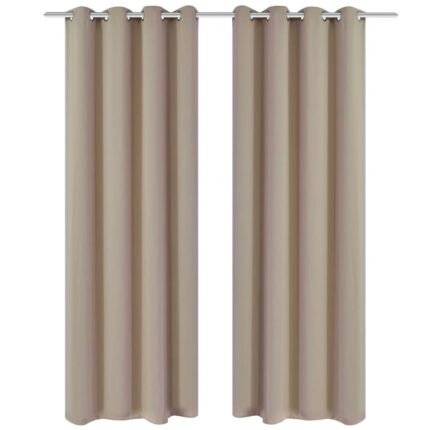 Rideau occultant 2 pcs avec œillets métalliques 135x175cm Crème