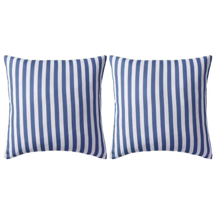 Oreiller d'extérieur lot de 2 Impression rayure 45 x 45 cm Bleu – Image 1
