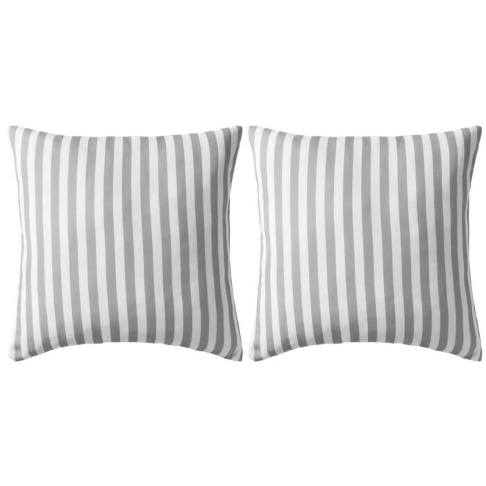 Oreiller d'extérieur lot de 2 Impression rayure 45 x 45 cm Gris – Image 1