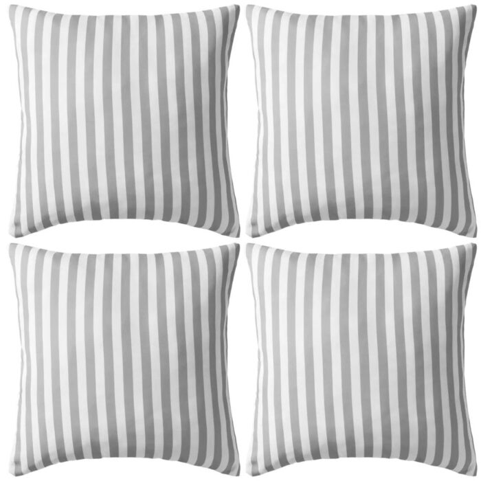 Oreiller d'extérieur lot de 4 Impression rayure 45 x 45 cm Gris – Image 1
