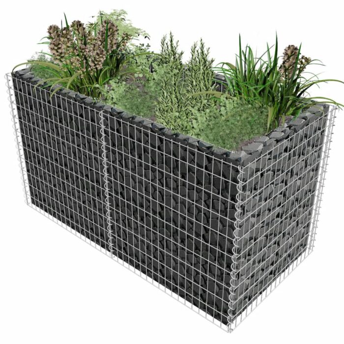 Lit surélevé à gabion Acier 180 x 90 x 100 cm Argenté – Image 1