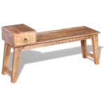 Banc avec tiroir Bois de manguier massif 120x36x60 cm – Image 3