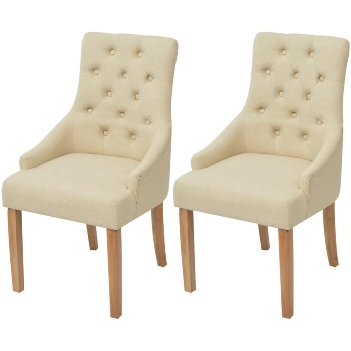Chaises à manger lot de 2 crème tissu – Image 1