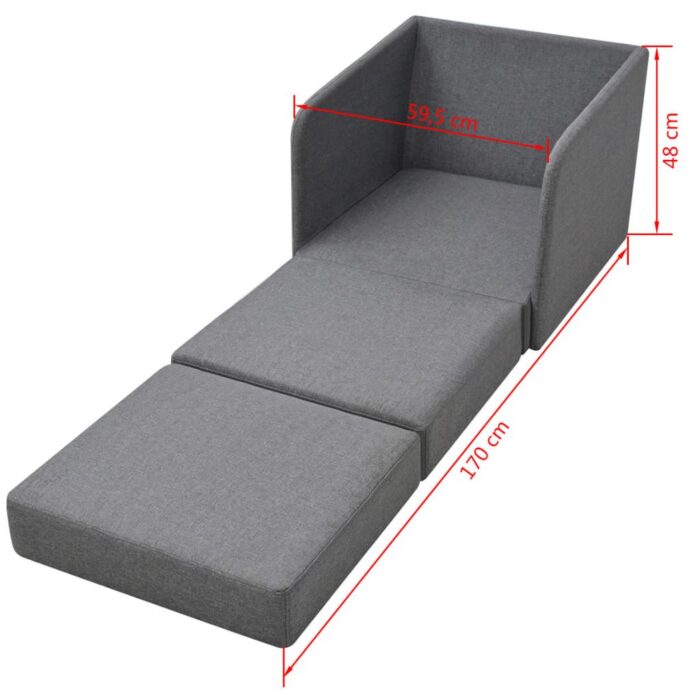 Fauteuil convertible gris clair tissu – Image 6