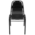 Chaises à manger lot de 2 noir cuir véritable – Image 2