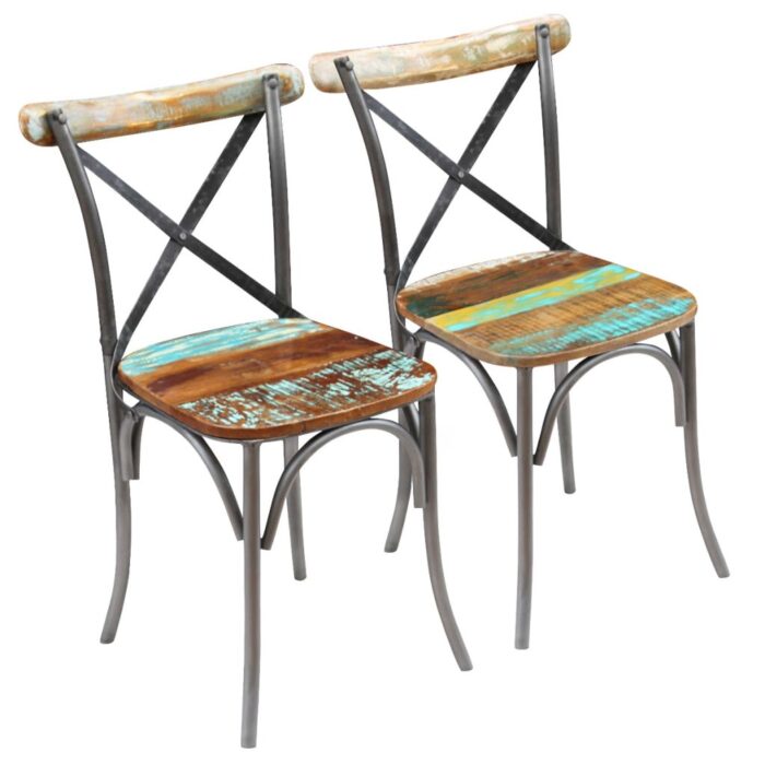 Chaises à manger lot de 2 bois de récupération solide – Image 1