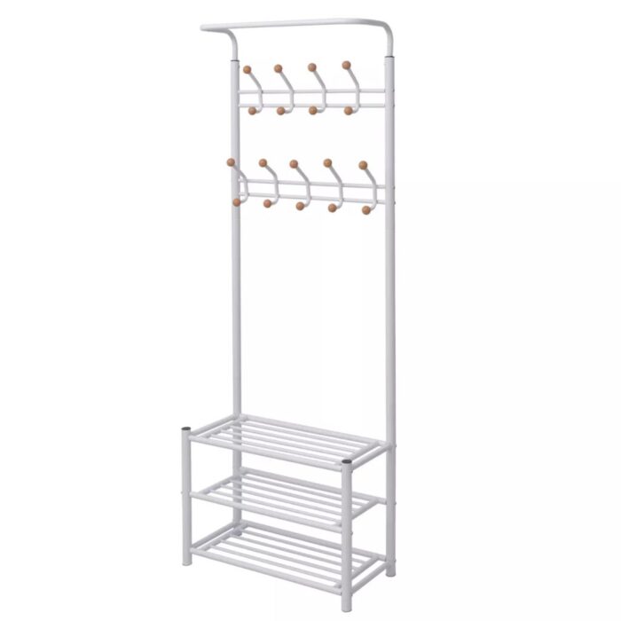 Porte-manteau avec rangement de chaussures 68x32x182,5cm Blanc – Image 1