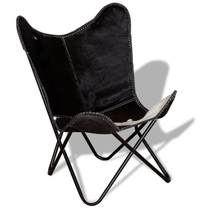 Chaise papillon noir et blanc cuir de vache – Image 2
